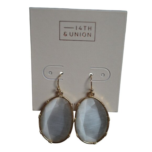 14th & Union White Gray Gold Tone Oval Drop Earrings NWT Gift - Picture 4 of 4